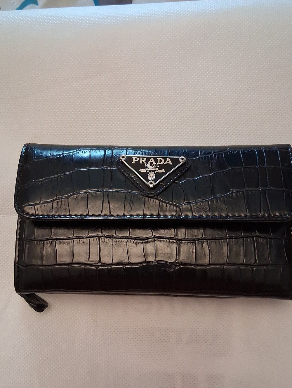 Prada Black Croc-Embossed Leather Wallet